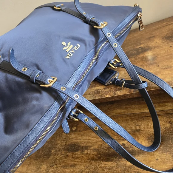 Prada Navy Blue Nylon Tote Bag with Gold Hardware - Picture 5 of 11